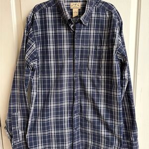 ❤️ Blue Mountain Men's Navy and White Plaid Button Down Shirt